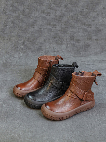 Damen Vintage Echtleder Gespleißte Flache Stiefeletten AV1039