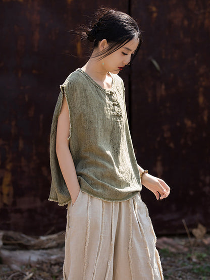 Women Summer Tie-dye Raw-edge Linen Vest CV1031