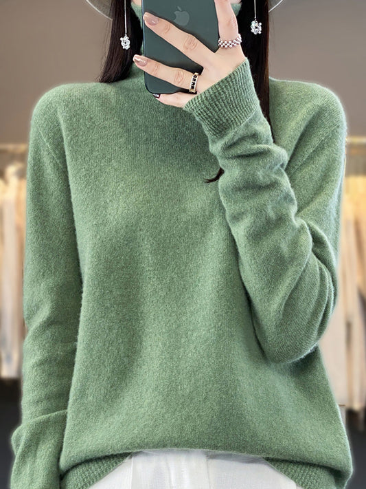 Women Autumn Turtleneck 100%Wool Soft Solid Sweater BA1037