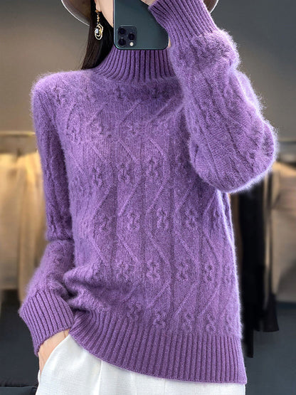 Damen Herbst Halb Rollkragen Wolle Twist Strickpullover AV1052