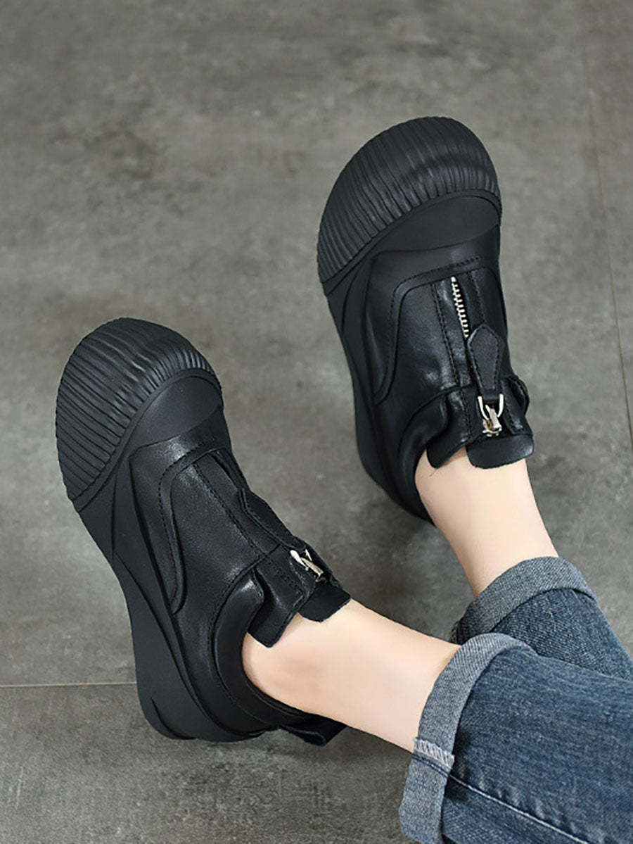 Women Casual Genuine Leather Zipper Platform Shoes WG035