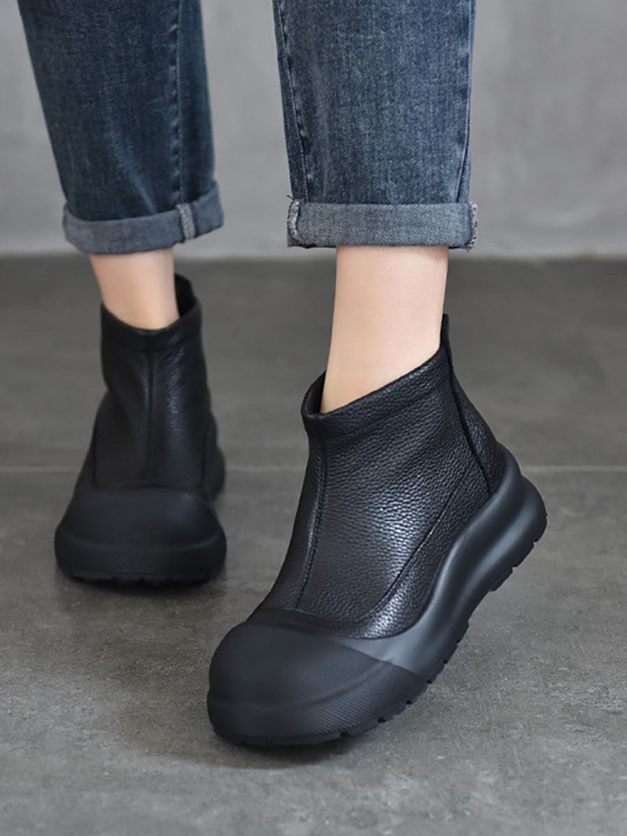 Bottines à plateforme solides en cuir véritable pour femmes WG036