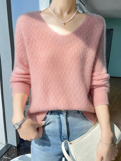 Women Autumn Casual Cashmere Knit V-Neck Sweater AK1040