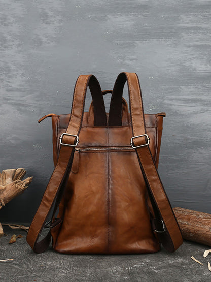 Damen Vintage Leder Rucksack mit Federprägung AH1089