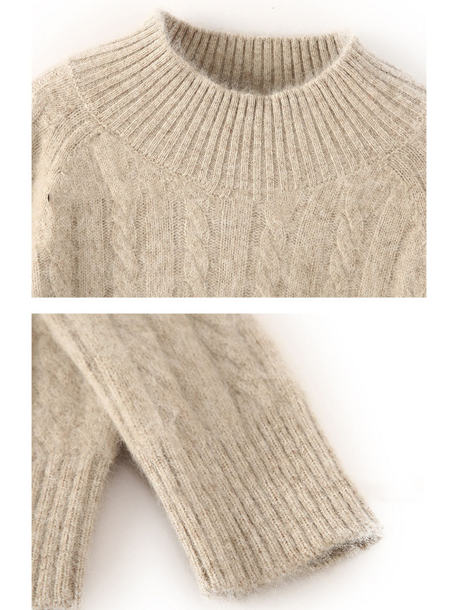 Women Autumn Vintage Half-Turtleneck 100%Wool Trist Sweater BA1065