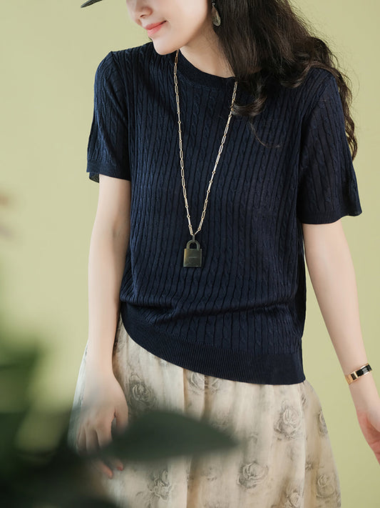 Women Summer Casual Knitted O-Neck Shirt CX035