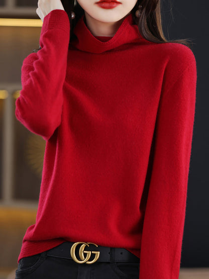 Women Autumn Casual Turtleneck 100%Wool Knit Sweater AK1018