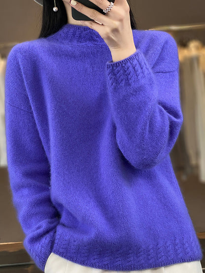 Pull d'automne à col roulé pour femme 100 % laine QU010