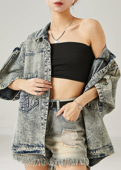 Modern Grey Oversized Pockets Denim Jacket Summer AZ1048