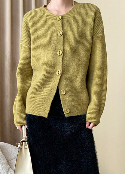 Manteau en tricot jaune confortable à col rond et manches longues AF1017 