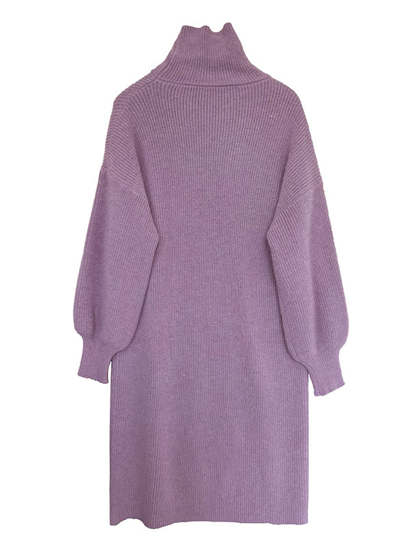 Robe pull ample à manches longues bouffantes et col montant violet Urban AN1052 