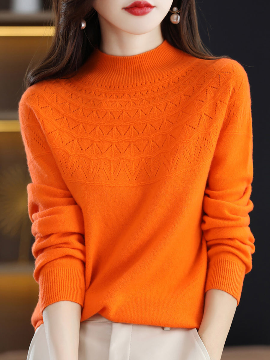 Damen Herbst Pullover mit Zopfmuster, 100% Wolle, halblang, Rollkragen, QN017