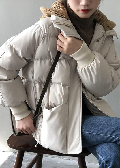 Manteau d'hiver en coton fin avec poches à capuche beige biologique AF1070 