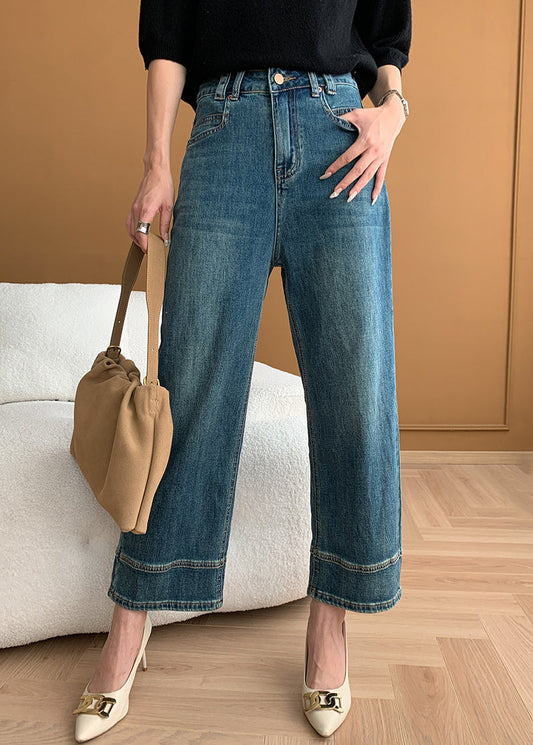 Moderne blaue Jeanshose mit Taschen und hoher Taille, Herbst AF1018 