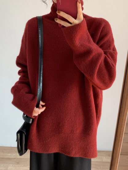 Original roter Rollkragenpullover mit langen Ärmeln QX020 