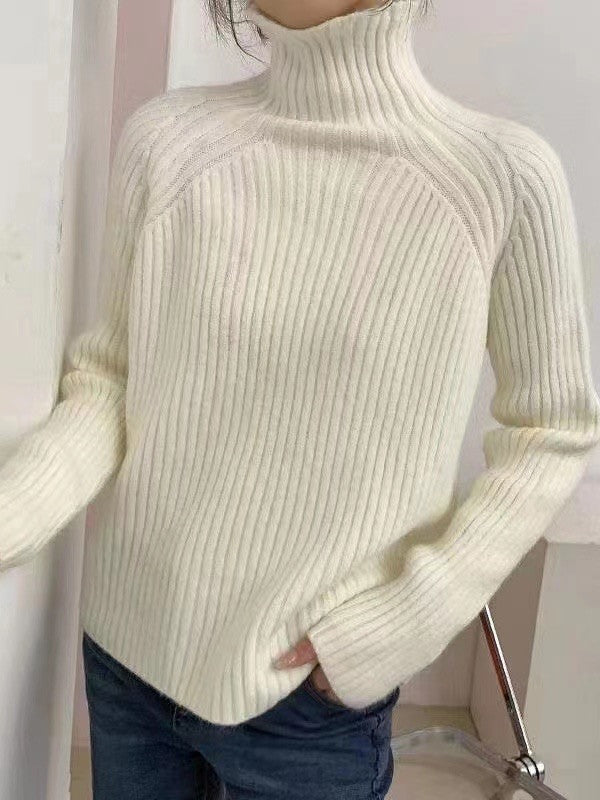 Lässiger rosa Strickpullover mit hohem Kragen und langen Ärmeln AN1058 