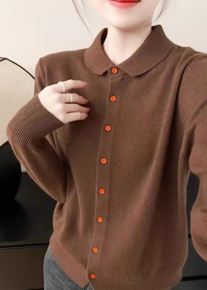 Lila Peter Pan Kragen Knopf Strickpullover für Damen Herbst QX036 