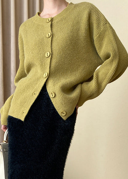 Manteau en tricot jaune confortable à col rond et manches longues AF1017 