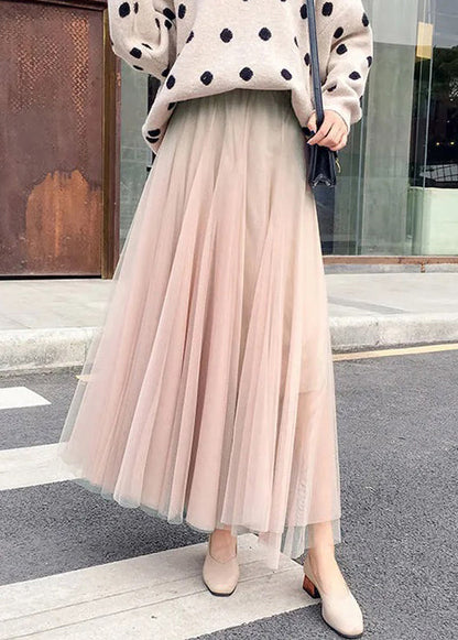 Simple Coffee Solid Elastic Waist Tulle Skirt Spring RV020