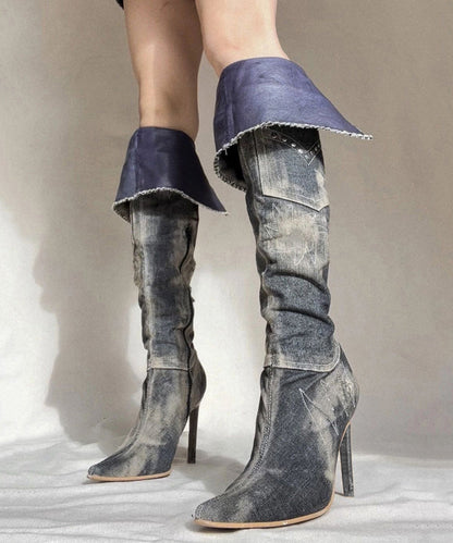 Kniehohe Stiefel aus Denim im amerikanischen Stil mit spitzen Spitzen von Spicy Girl WB015