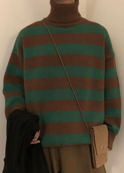 Art Green Striped Turtleneck Knit Men Sweaters Winter RJ051