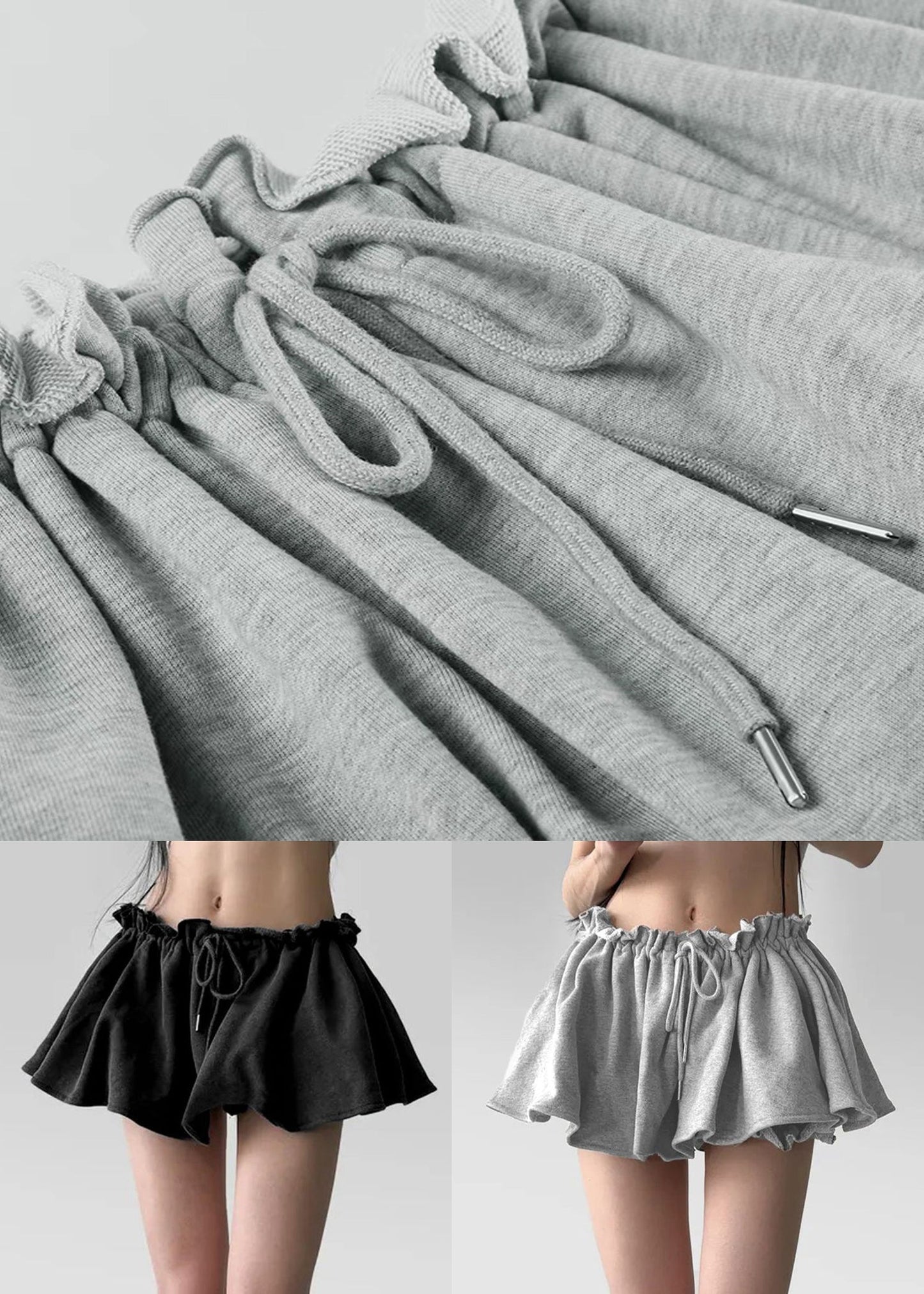 Art Grey Ruffled Lace Up Cotton Pants Skirt Summer YT002