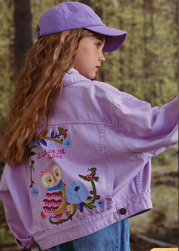 Manteau pour enfants en patchwork à col Peter Pan violet Art QV052