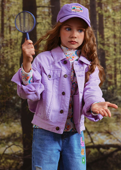 Manteau pour enfants en patchwork à col Peter Pan violet Art QV052