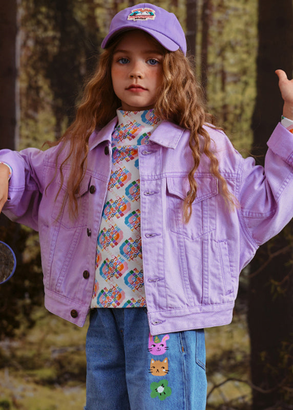 Manteau pour enfants en patchwork à col Peter Pan violet Art QV052