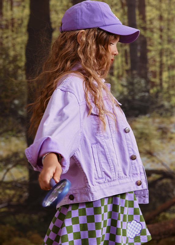 Manteau pour enfants en patchwork à col Peter Pan violet Art QV052