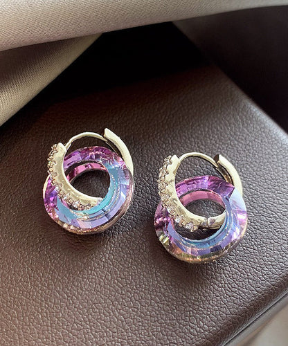 Art Rainbow Copper Alloy Zircon Circle Hoop Earrings EY008