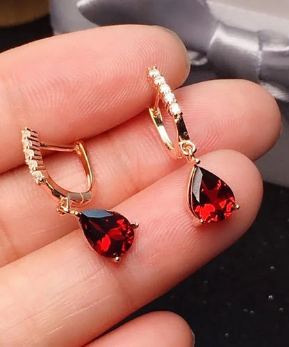 Boucles d'oreilles pendantes en argent sterling rouge avec pierres précieuses incrustées de zircon AC1052