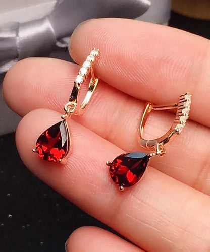 Art Red Sterling Silver Overgild Inlaid Gem Stone Zircon Drop Earrings AC1052