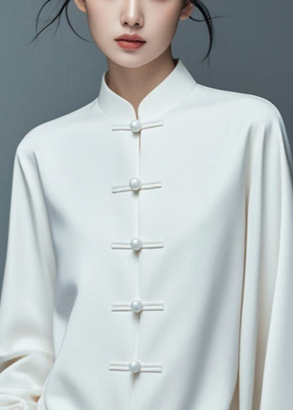 Art White Button Solid Thin Cotton Coat Fall AG1033