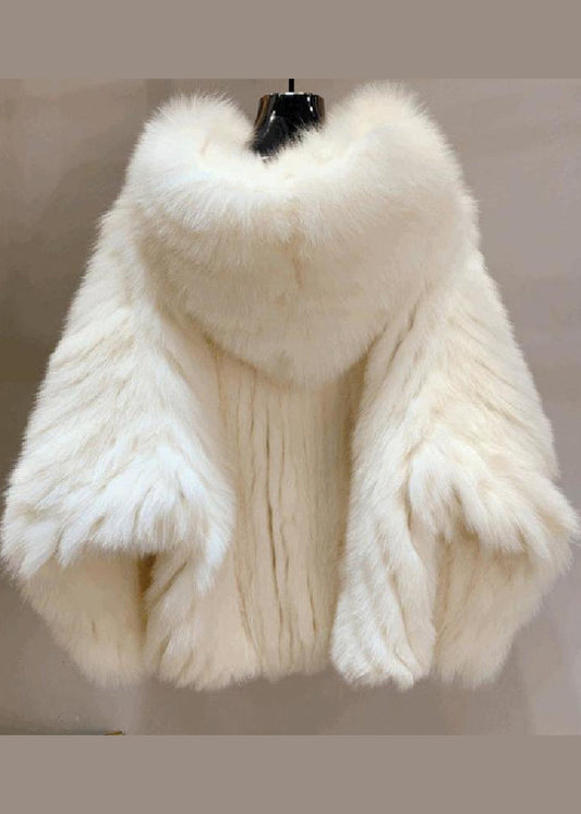 Art White Oversized Faux Fur Hooded Coat Winter YU026