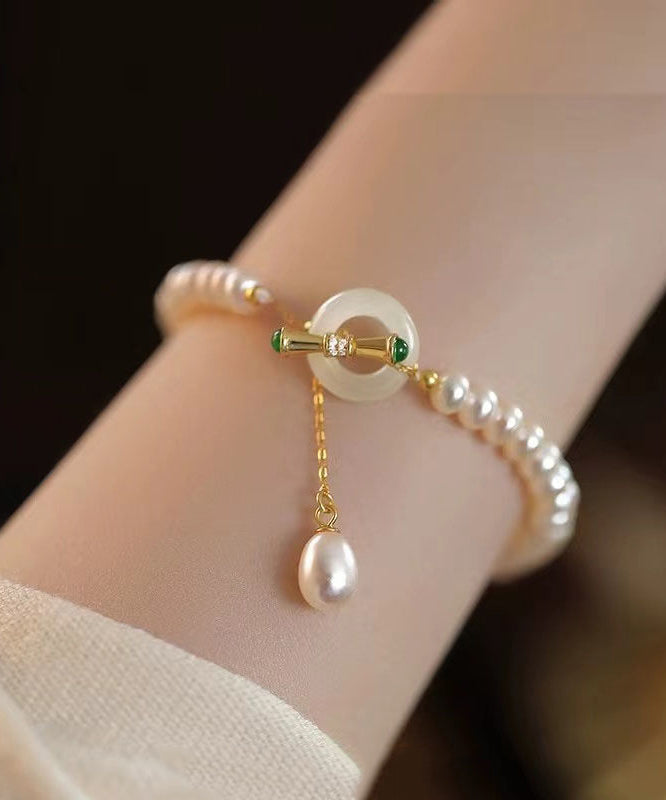 Art White Sterling Silver Pearl Tassel Charm Bracelet YI025