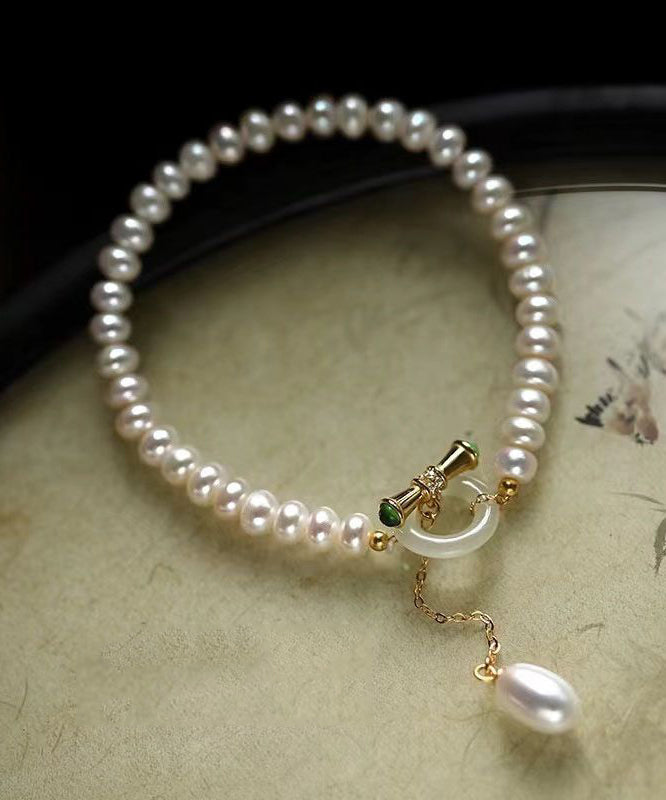 Art White Sterling Silver Pearl Tassel Charm Bracelet YI025