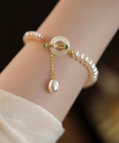 Art White Sterling Silver Pearl Tassel Charm Bracelet YI025