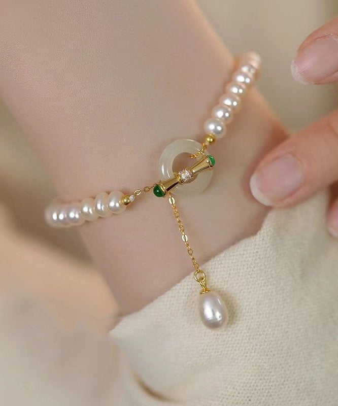 Art White Sterling Silver Pearl Tassel Charm Bracelet YI025