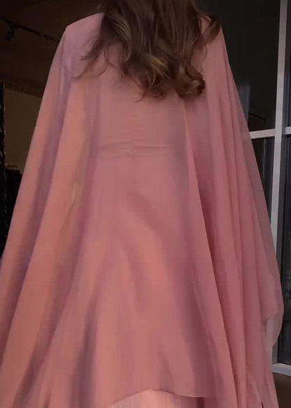 Ensemble châle et robe plissée à manches longues rose pour l'automne WO060