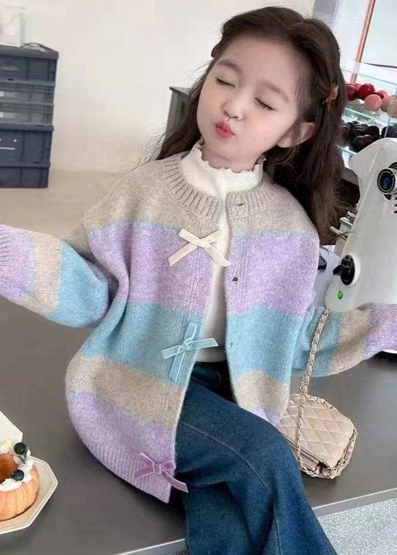 Magnifique cardigan d'hiver en tricot de coton à boutons et col rond pour fille WL045