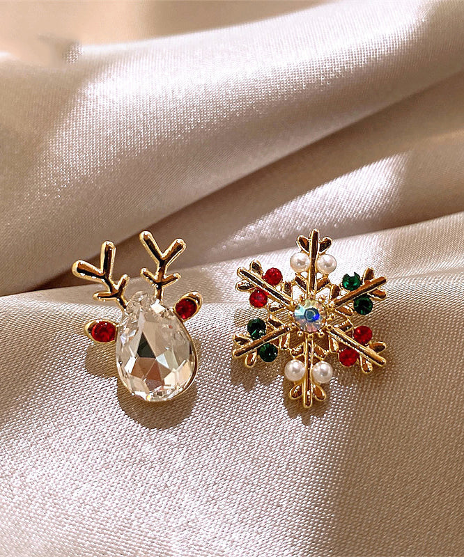 Beautiful Multicolor Sterling Silver Overgild Asymmetric Crystal Snowflake Pronghorn Stud Earrings RB022