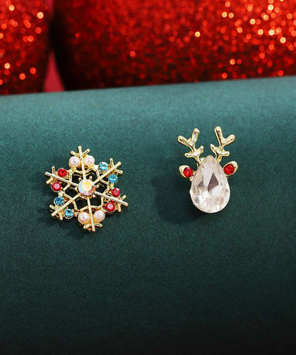 Beautiful Multicolor Sterling Silver Overgild Asymmetric Crystal Snowflake Pronghorn Stud Earrings RB022