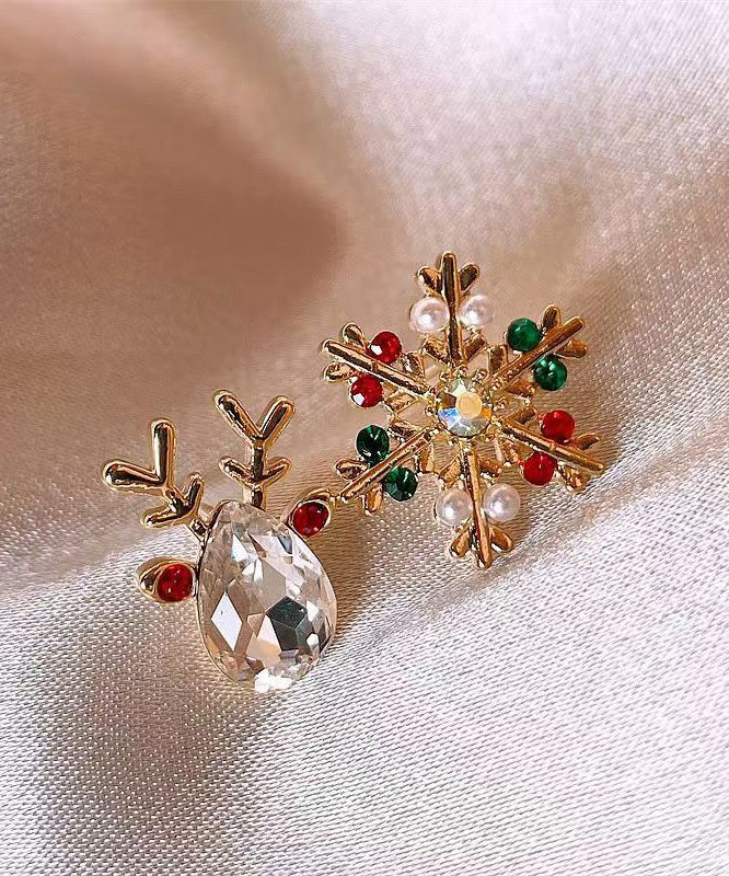 Beautiful Multicolor Sterling Silver Overgild Asymmetric Crystal Snowflake Pronghorn Stud Earrings RB022