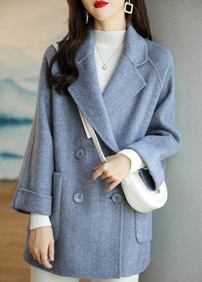 Beautiful Pink Peter Pan Collar Double Breast Pockets Woolen Coat Winter RS025