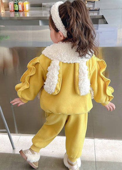 Beautiful Pink Peter Pan Collar Warm Fleece Girls Coats And Beam Pants Two Pieces Set Winter TR016