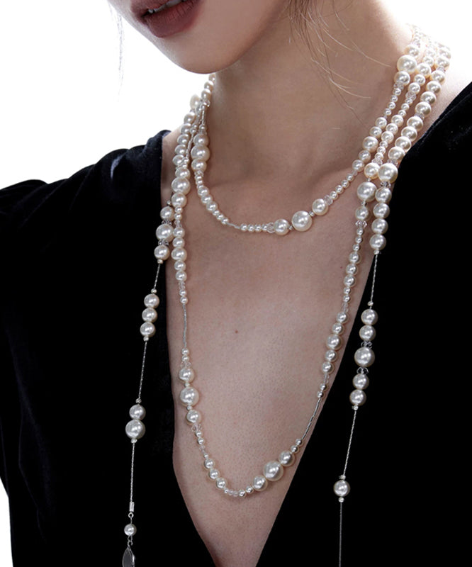 Beautiful White Alloy Pearl Crystal Gratuated Bead Necklace YR003