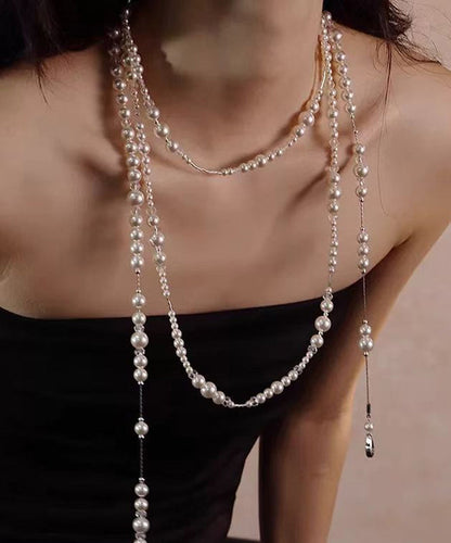 Beautiful White Alloy Pearl Crystal Gratuated Bead Necklace YR003