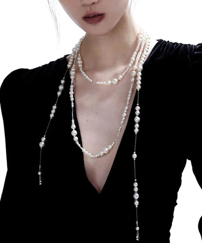 Beautiful White Alloy Pearl Crystal Gratuated Bead Necklace YR003