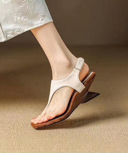 Beautiful White Thong Sandals Alien Heel Cowhide Leather OI001